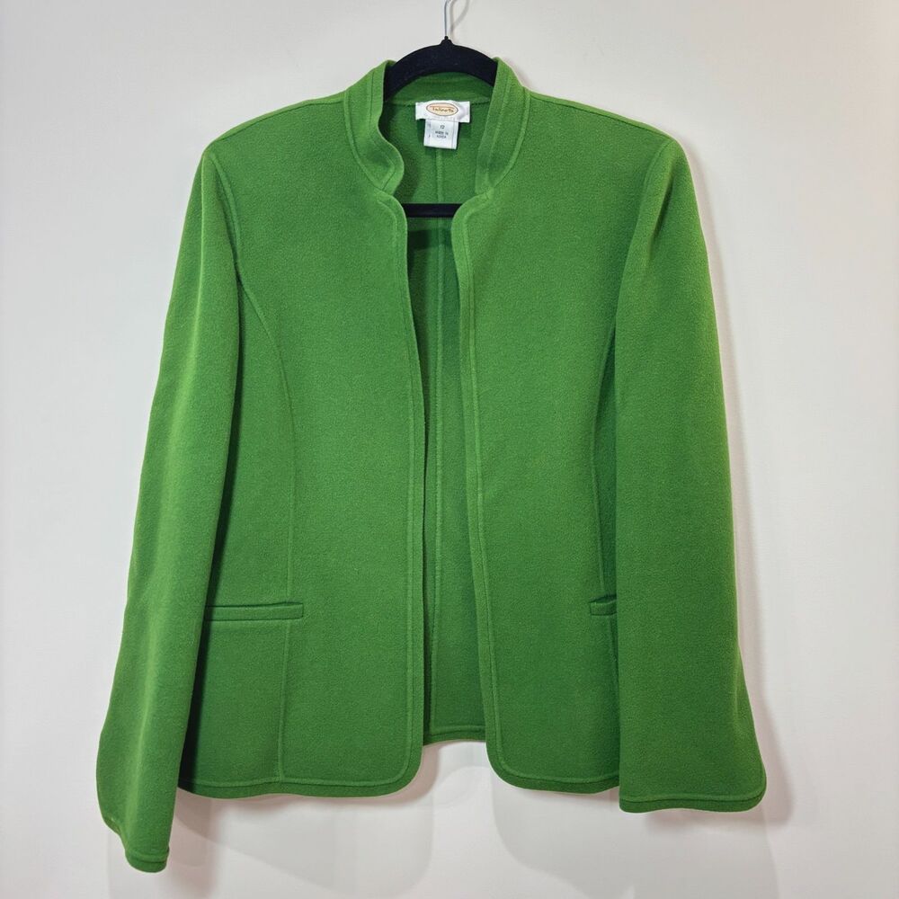 Talbots Vintage Wool Open Front Blazer Cardigan Kelly Green Jacket 12 Holiday